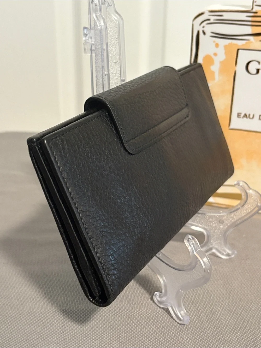 Salvatore Ferragamo Black Leather Continental Wallet with Silver Tone Hardware